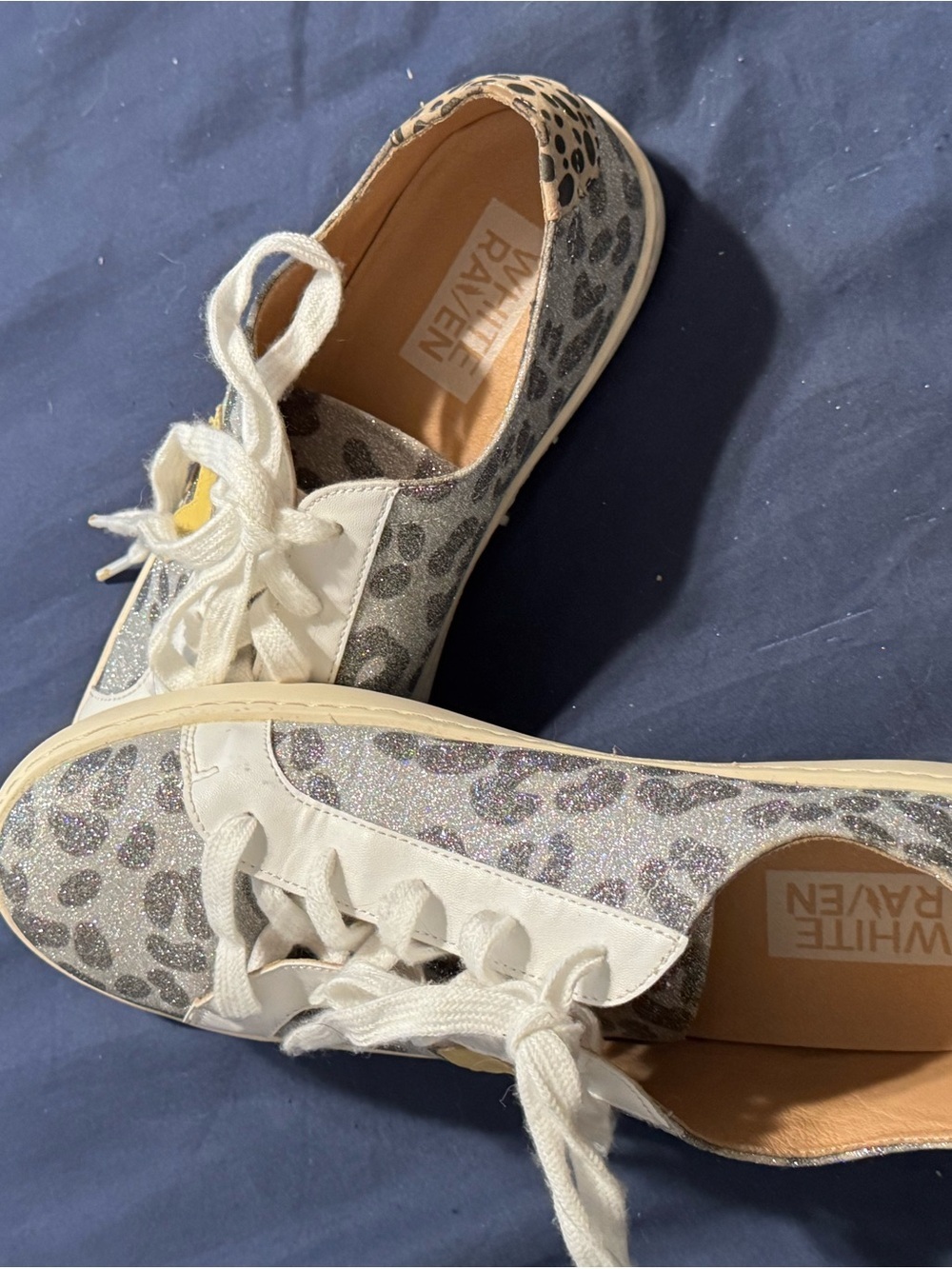 White Raven Fashion Lace-up Leopard Print Glitter Sneakers Trendy Classic - Picture 9 of 12